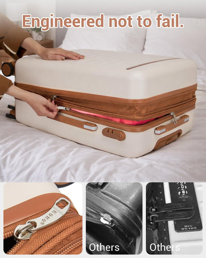Expandable 20 Inch Carry On Suitcase Airline Approved, Lightweight ABS+PC Hardshell Luggage with 360° Silent Spinner Wheels, Grey/Brown