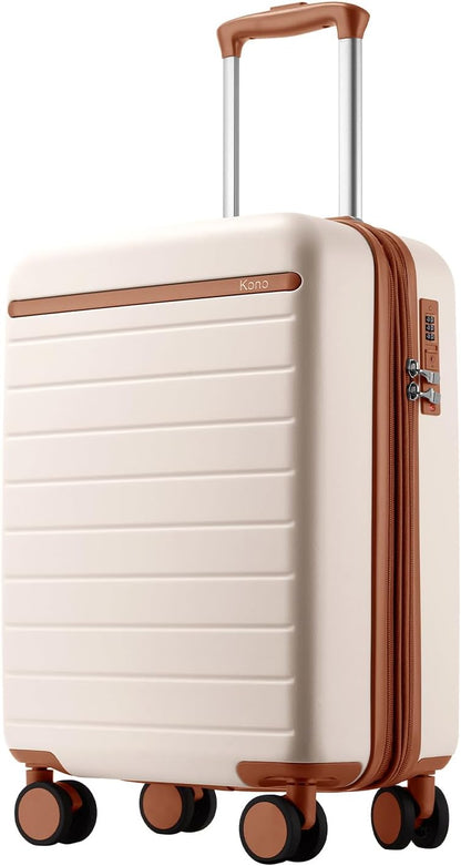 Expandable 20 Inch Carry On Suitcase Airline Approved, Lightweight ABS+PC Hardshell Luggage with 360° Silent Spinner Wheels, Grey/Brown