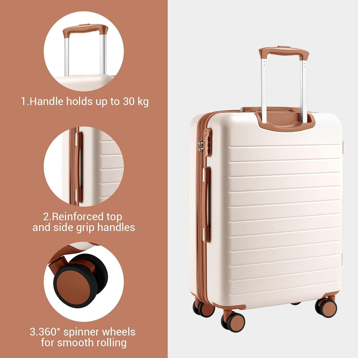 Expandable 20 Inch Carry On Suitcase Airline Approved, Lightweight ABS+PC Hardshell Luggage with 360° Silent Spinner Wheels, Grey/Brown