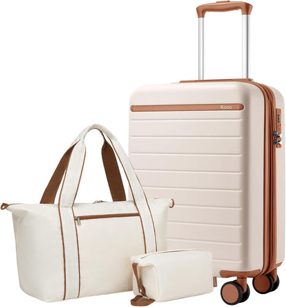 Expandable 20 Inch Carry On Suitcase Airline Approved, Lightweight ABS+PC Hardshell Luggage with 360° Silent Spinner Wheels, Grey/Brown