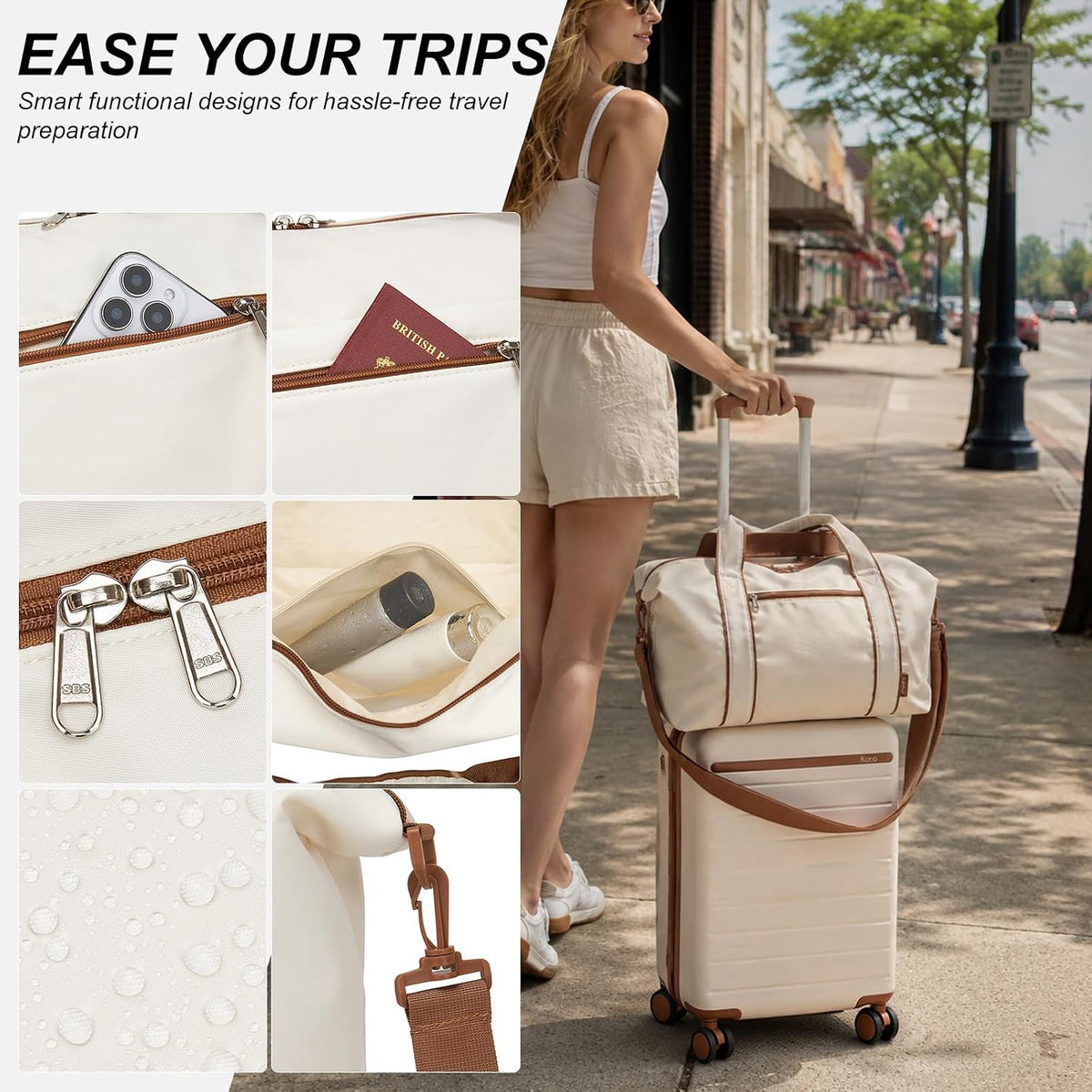 Expandable 20 Inch Carry On Suitcase Airline Approved, Lightweight ABS+PC Hardshell Luggage with 360° Silent Spinner Wheels, Grey/Brown