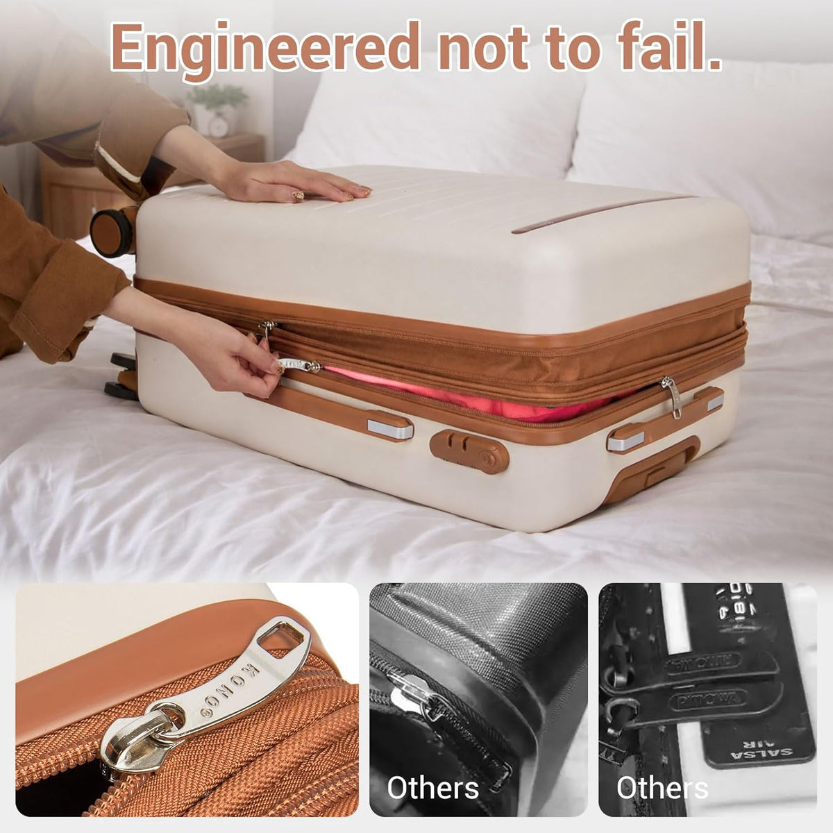 Expandable 20 Inch Carry On Suitcase Airline Approved, Lightweight ABS+PC Hardshell Luggage with 360° Silent Spinner Wheels, Grey/Brown
