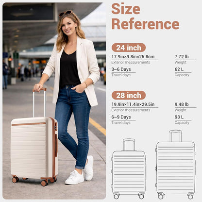 Expandable 20 Inch Carry On Suitcase Airline Approved, Lightweight ABS+PC Hardshell Luggage with 360° Silent Spinner Wheels, Grey/Brown
