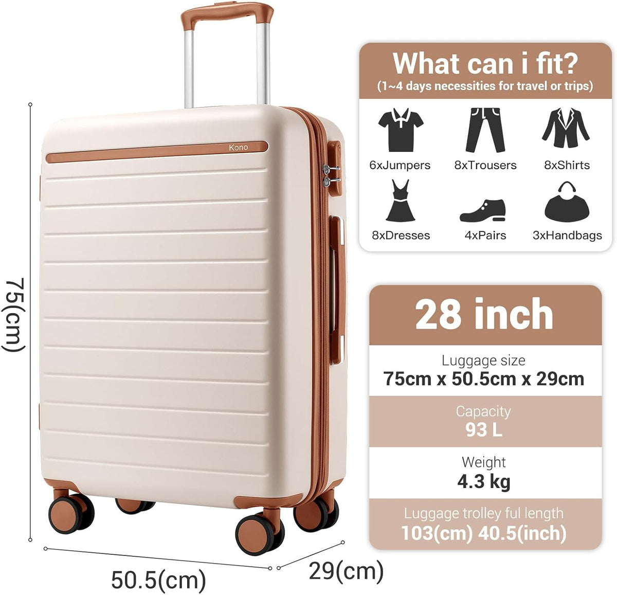 Expandable 20 Inch Carry On Suitcase Airline Approved, Lightweight ABS+PC Hardshell Luggage with 360° Silent Spinner Wheels, Grey/Brown