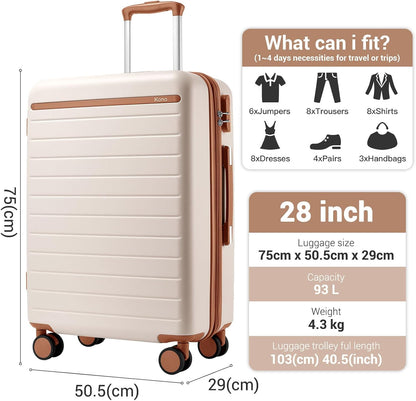 Expandable 20 Inch Carry On Suitcase Airline Approved, Lightweight ABS+PC Hardshell Luggage with 360° Silent Spinner Wheels, Grey/Brown