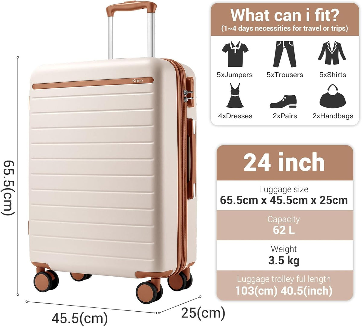 Expandable 20 Inch Carry On Suitcase Airline Approved, Lightweight ABS+PC Hardshell Luggage with 360° Silent Spinner Wheels, Grey/Brown