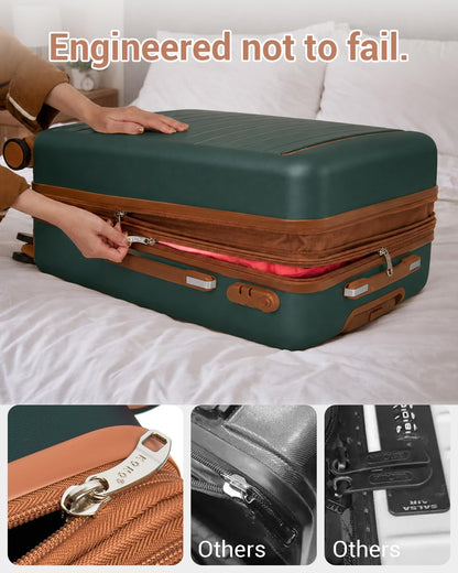 Expandable 20 Inch Carry On Suitcase Airline Approved, Lightweight ABS+PC Hardshell Luggage with 360° Silent Spinner Wheels, Grey/Brown