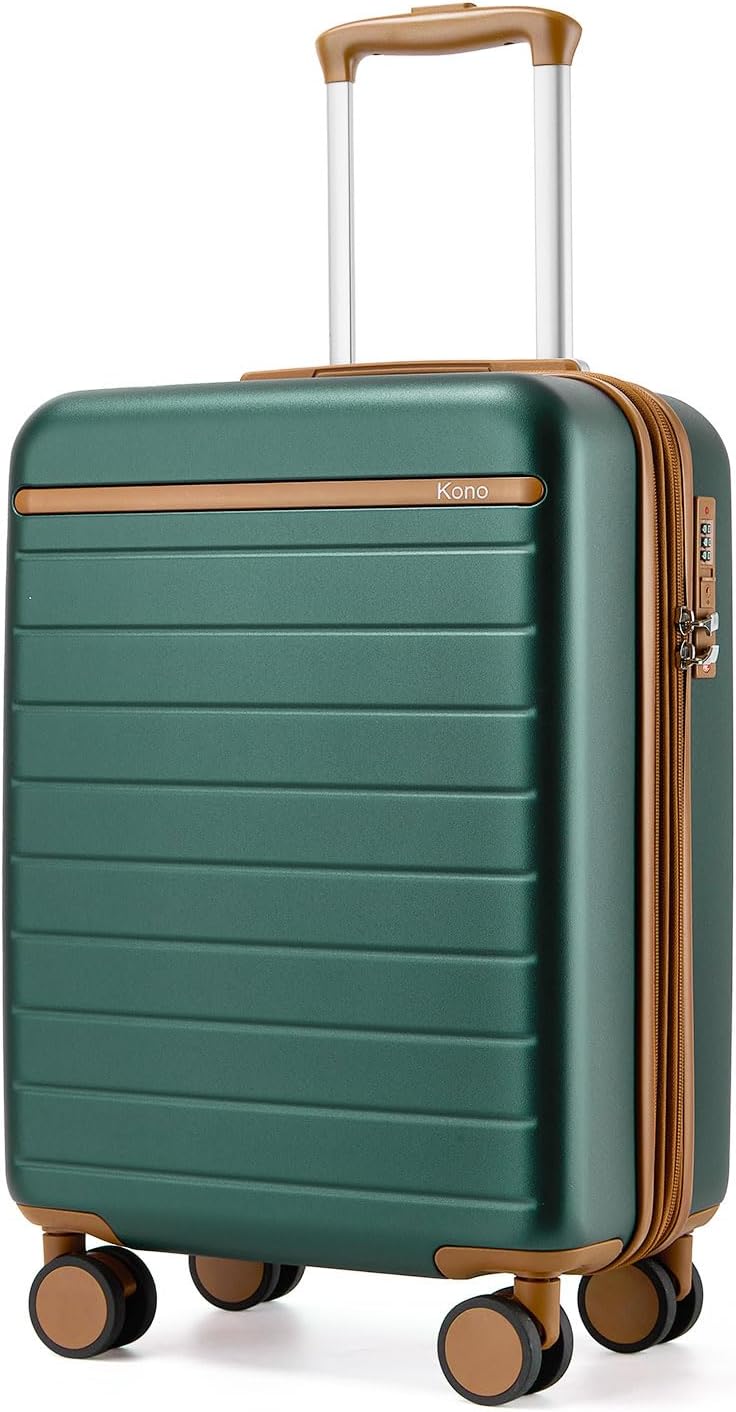 Expandable 20 Inch Carry On Suitcase Airline Approved, Lightweight ABS+PC Hardshell Luggage with 360° Silent Spinner Wheels, Grey/Brown
