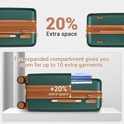 Expandable 20 Inch Carry On Suitcase Airline Approved, Lightweight ABS+PC Hardshell Luggage with 360° Silent Spinner Wheels, Grey/Brown