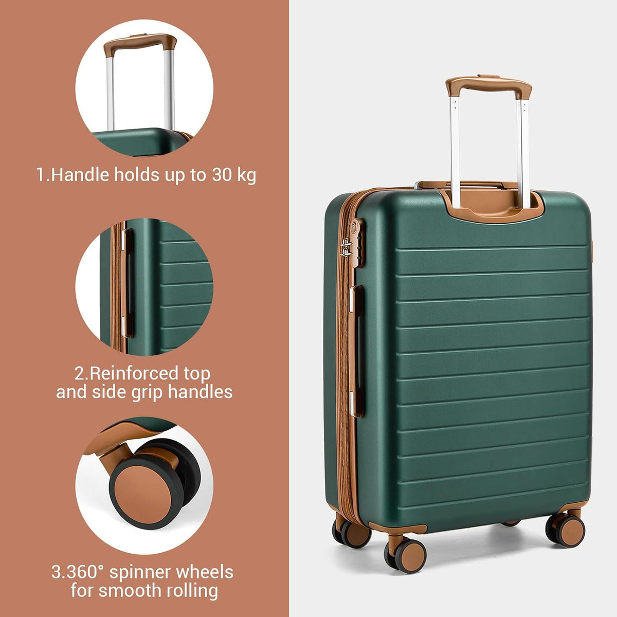 Expandable 20 Inch Carry On Suitcase Airline Approved, Lightweight ABS+PC Hardshell Luggage with 360° Silent Spinner Wheels, Grey/Brown