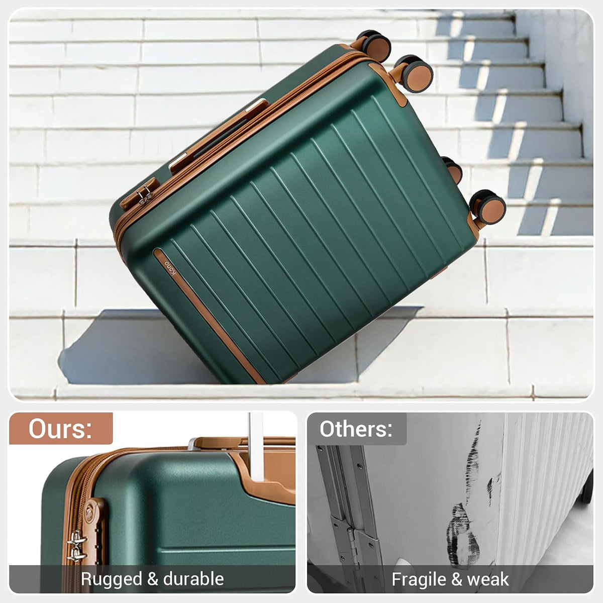 Expandable 20 Inch Carry On Suitcase Airline Approved, Lightweight ABS+PC Hardshell Luggage with 360° Silent Spinner Wheels, Grey/Brown
