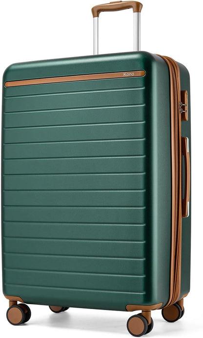 Expandable 20 Inch Carry On Suitcase Airline Approved, Lightweight ABS+PC Hardshell Luggage with 360° Silent Spinner Wheels, Grey/Brown