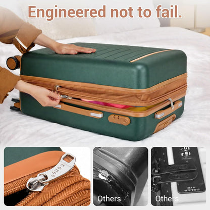 Expandable 20 Inch Carry On Suitcase Airline Approved, Lightweight ABS+PC Hardshell Luggage with 360° Silent Spinner Wheels, Grey/Brown