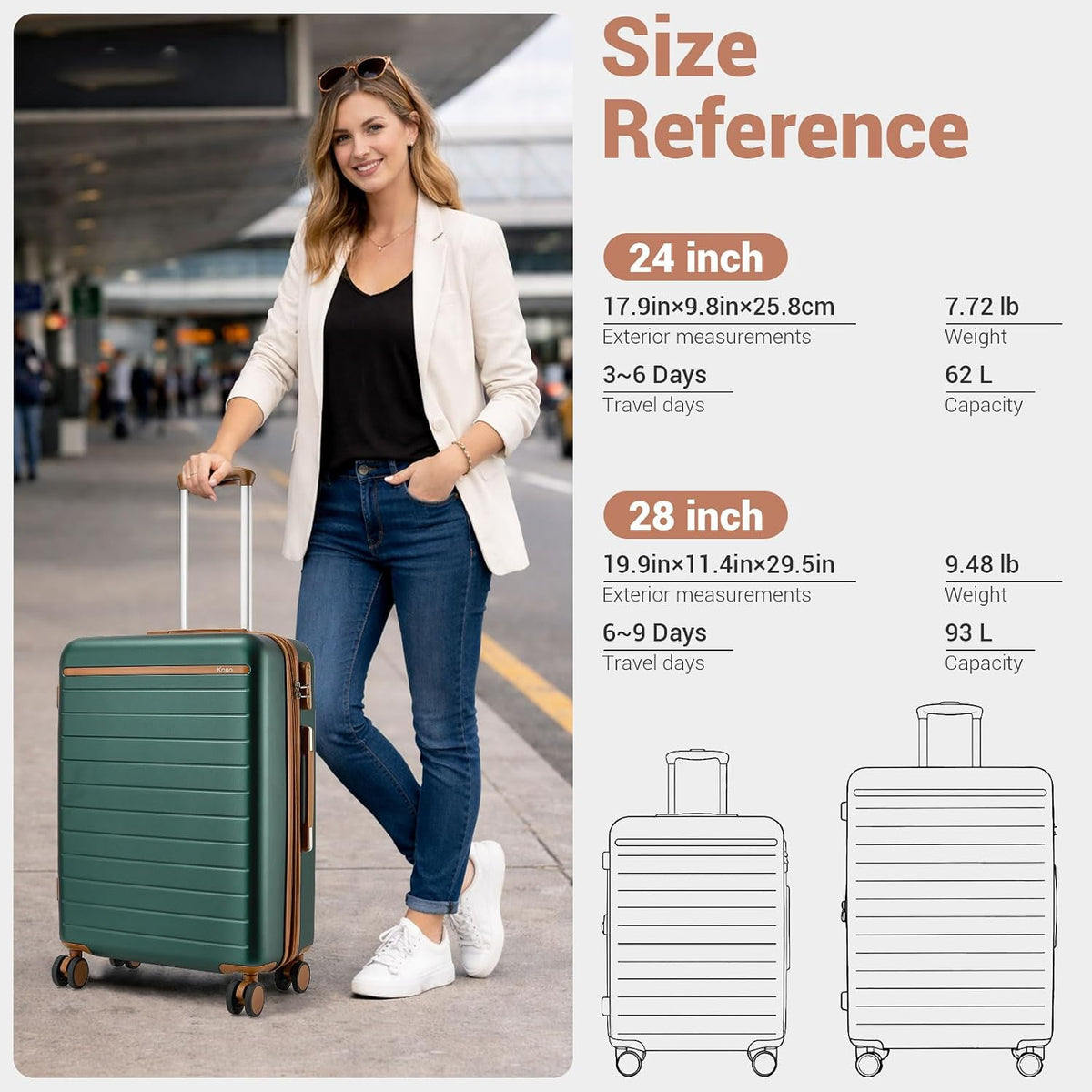 Expandable 20 Inch Carry On Suitcase Airline Approved, Lightweight ABS+PC Hardshell Luggage with 360° Silent Spinner Wheels, Grey/Brown