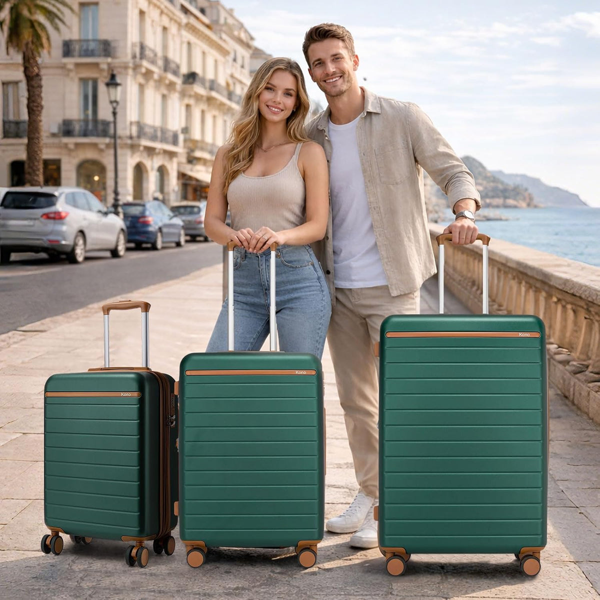 Expandable 20 Inch Carry On Suitcase Airline Approved, Lightweight ABS+PC Hardshell Luggage with 360° Silent Spinner Wheels, Grey/Brown