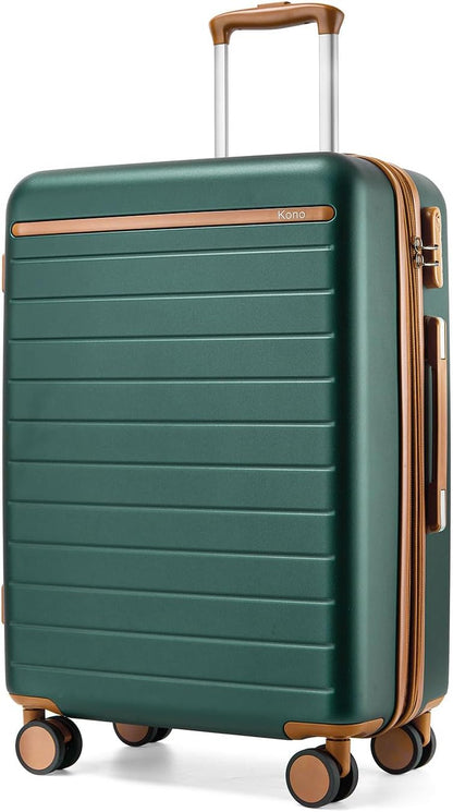 Expandable 20 Inch Carry On Suitcase Airline Approved, Lightweight ABS+PC Hardshell Luggage with 360° Silent Spinner Wheels, Grey/Brown
