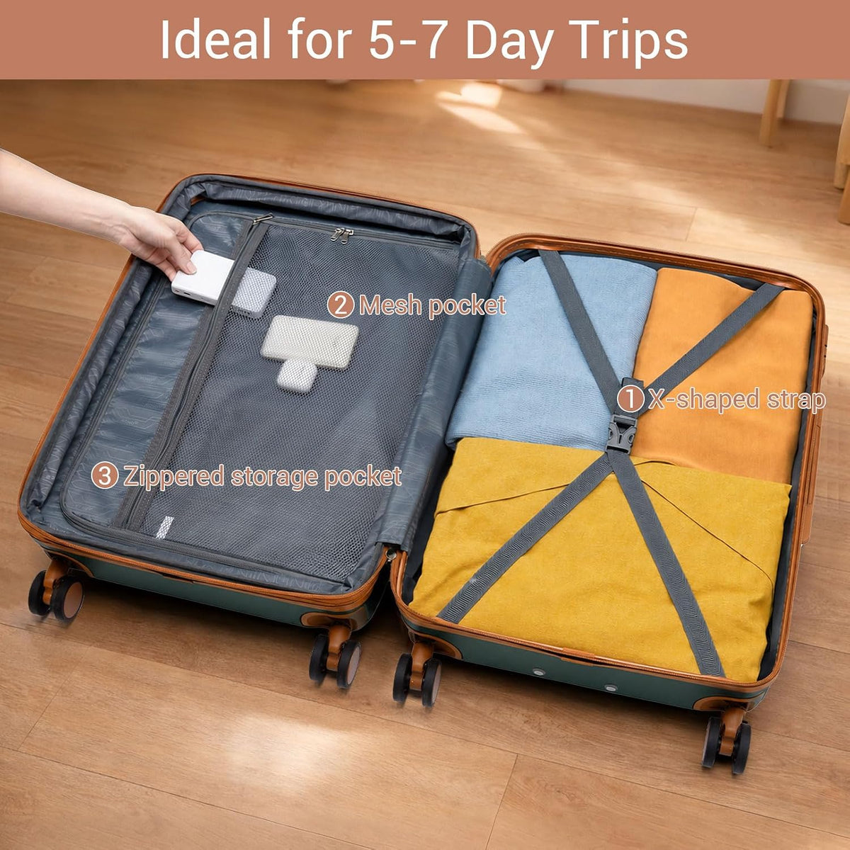 Expandable 20 Inch Carry On Suitcase Airline Approved, Lightweight ABS+PC Hardshell Luggage with 360° Silent Spinner Wheels, Grey/Brown