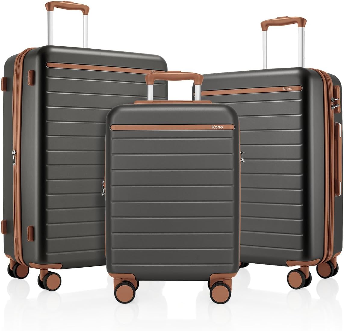 Expandable 20 Inch Carry On Suitcase Airline Approved, Lightweight ABS+PC Hardshell Luggage with 360° Silent Spinner Wheels, Grey/Brown