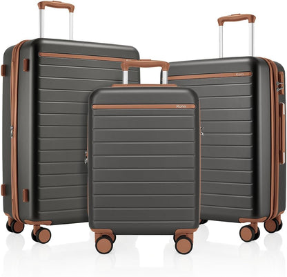 Expandable 20 Inch Carry On Suitcase Airline Approved, Lightweight ABS+PC Hardshell Luggage with 360° Silent Spinner Wheels, Grey/Brown