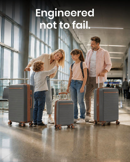 Expandable 20 Inch Carry On Suitcase Airline Approved, Lightweight ABS+PC Hardshell Luggage with 360° Silent Spinner Wheels, Grey/Brown