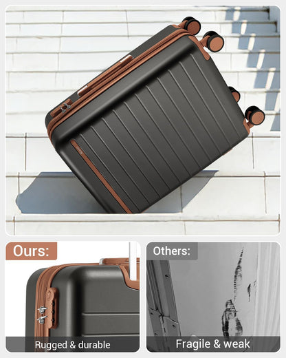 Expandable 20 Inch Carry On Suitcase Airline Approved, Lightweight ABS+PC Hardshell Luggage with 360° Silent Spinner Wheels, Grey/Brown