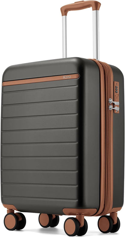 Expandable 20 Inch Carry On Suitcase Airline Approved, Lightweight ABS+PC Hardshell Luggage with 360° Silent Spinner Wheels, Grey/Brown