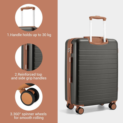 Expandable 20 Inch Carry On Suitcase Airline Approved, Lightweight ABS+PC Hardshell Luggage with 360° Silent Spinner Wheels, Grey/Brown