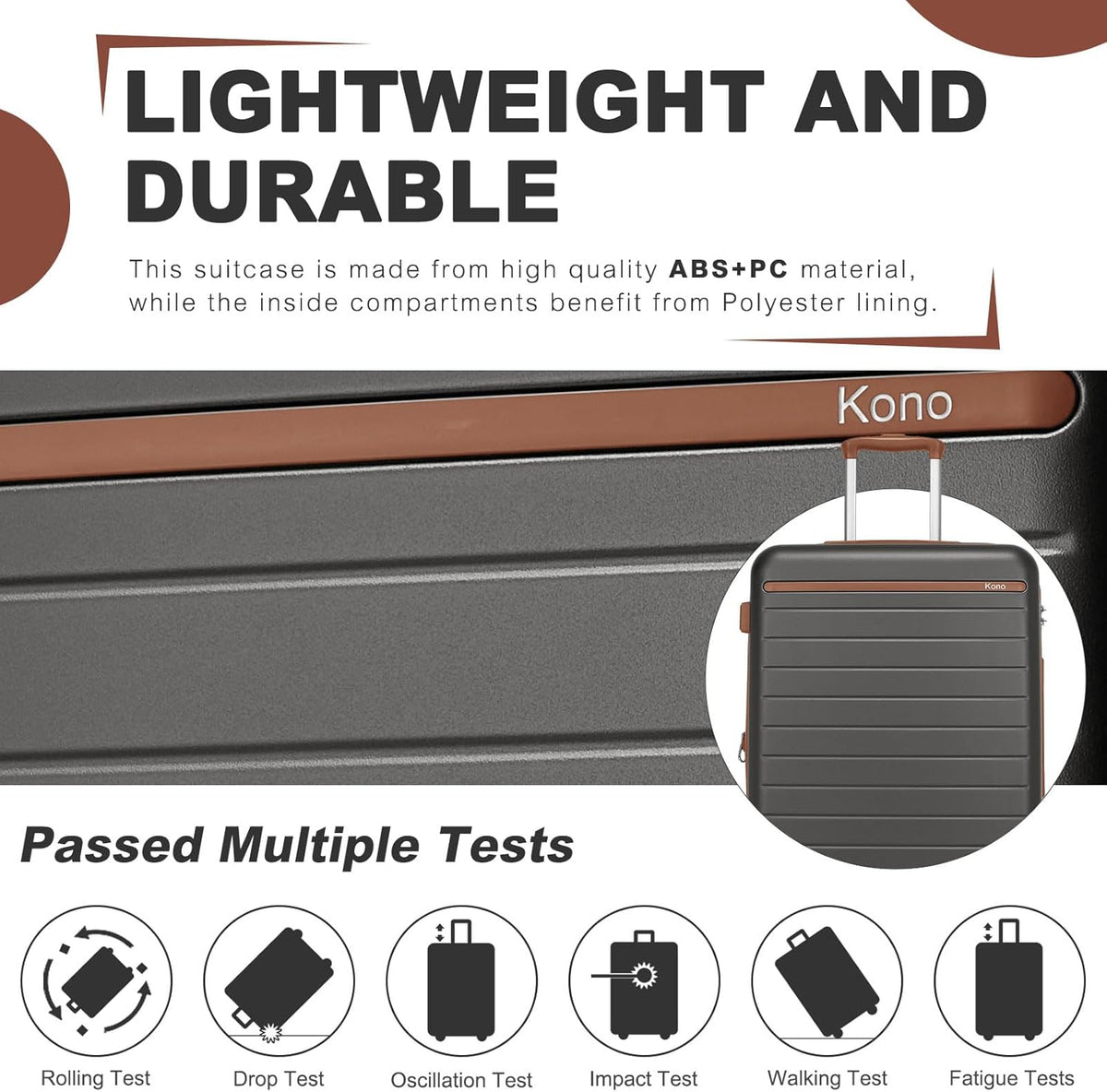 Expandable 20 Inch Carry On Suitcase Airline Approved, Lightweight ABS+PC Hardshell Luggage with 360° Silent Spinner Wheels, Grey/Brown