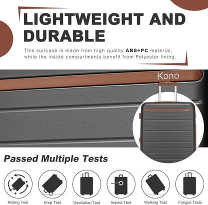 Expandable 20 Inch Carry On Suitcase Airline Approved, Lightweight ABS+PC Hardshell Luggage with 360° Silent Spinner Wheels, Grey/Brown
