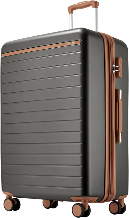 Expandable 20 Inch Carry On Suitcase Airline Approved, Lightweight ABS+PC Hardshell Luggage with 360° Silent Spinner Wheels, Grey/Brown