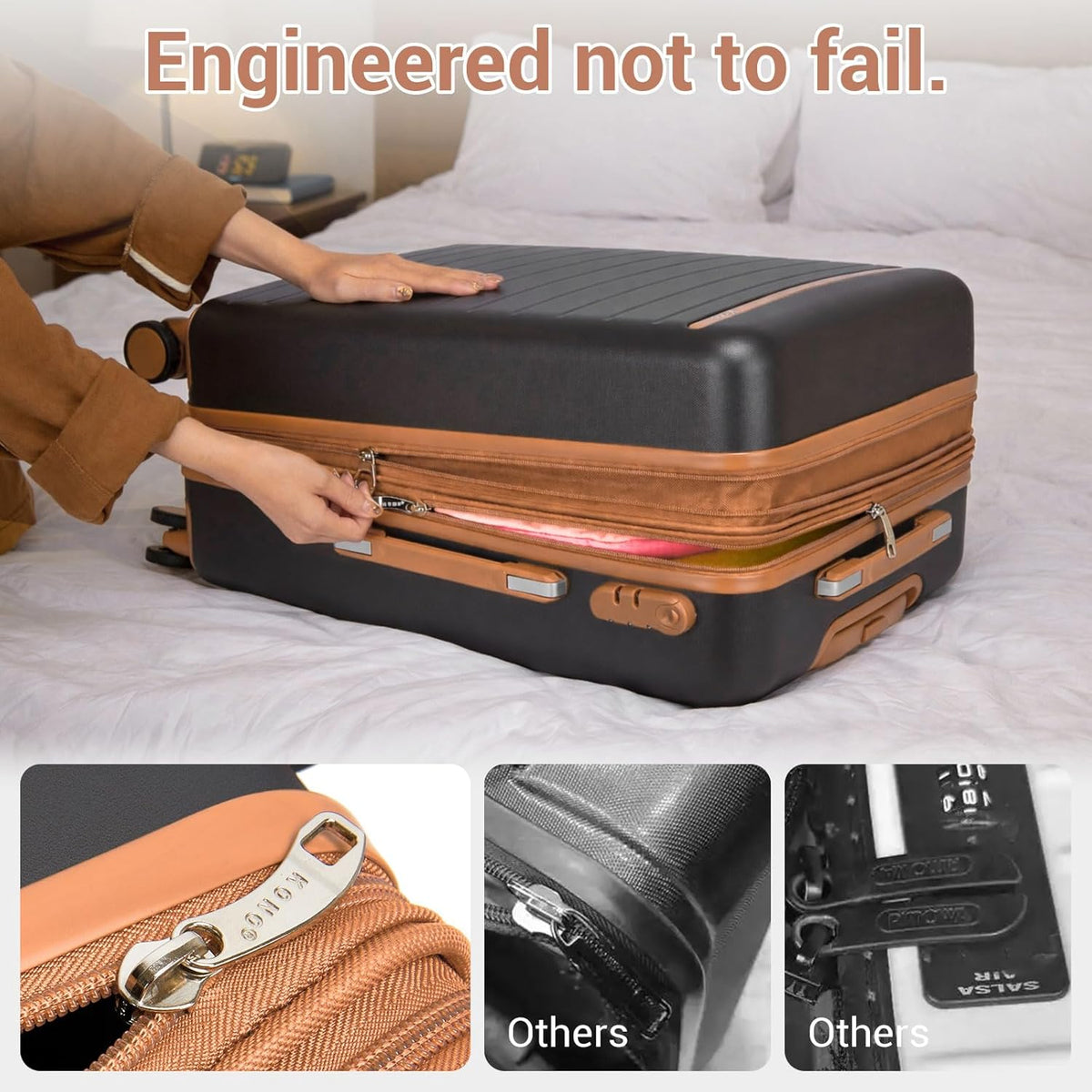 Expandable 20 Inch Carry On Suitcase Airline Approved, Lightweight ABS+PC Hardshell Luggage with 360° Silent Spinner Wheels, Grey/Brown