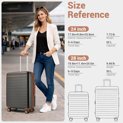 Expandable 20 Inch Carry On Suitcase Airline Approved, Lightweight ABS+PC Hardshell Luggage with 360° Silent Spinner Wheels, Grey/Brown