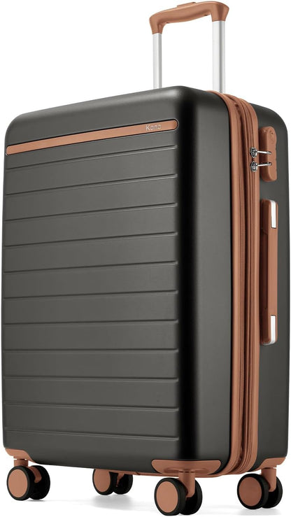 Expandable 20 Inch Carry On Suitcase Airline Approved, Lightweight ABS+PC Hardshell Luggage with 360° Silent Spinner Wheels, Grey/Brown