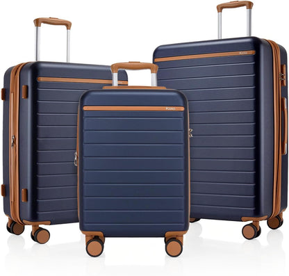 Expandable 20 Inch Carry On Suitcase Airline Approved, Lightweight ABS+PC Hardshell Luggage with 360° Silent Spinner Wheels, Grey/Brown