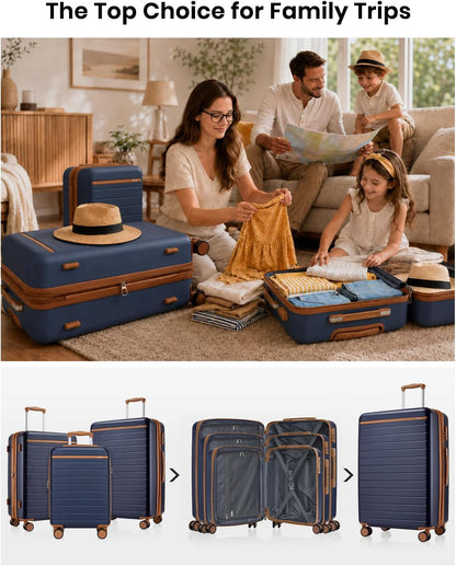 Expandable 20 Inch Carry On Suitcase Airline Approved, Lightweight ABS+PC Hardshell Luggage with 360° Silent Spinner Wheels, Grey/Brown