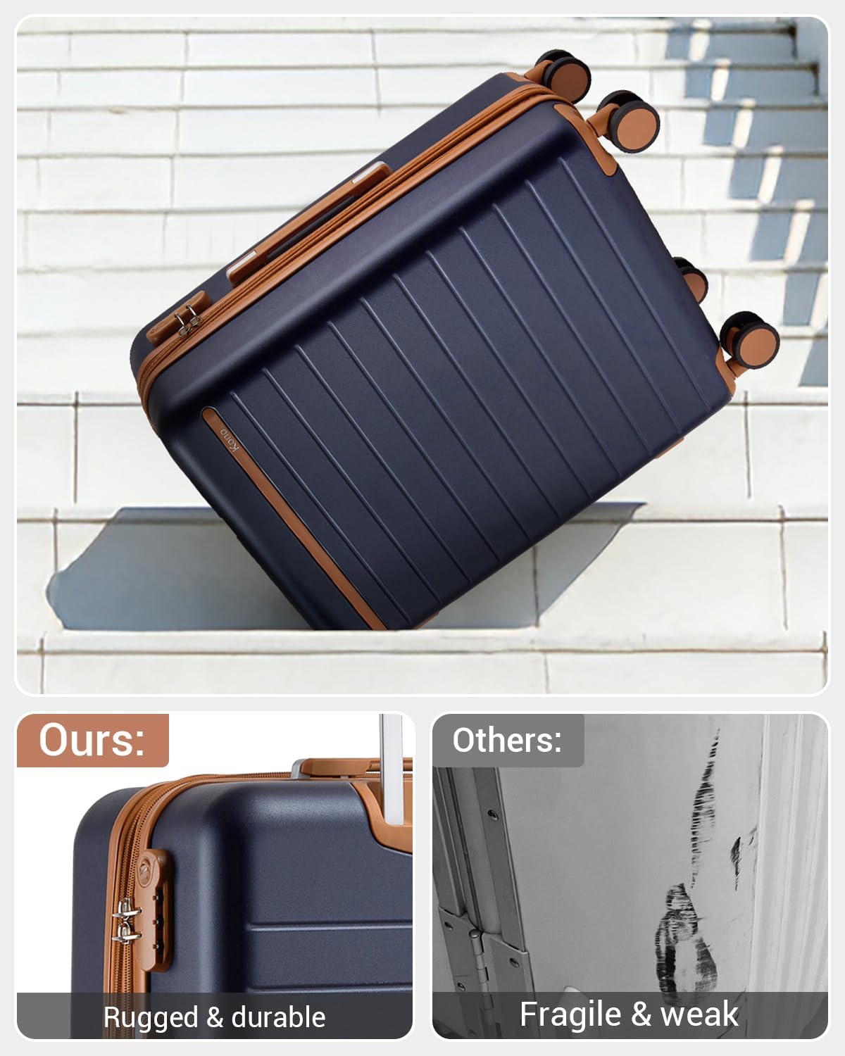 Expandable 20 Inch Carry On Suitcase Airline Approved, Lightweight ABS+PC Hardshell Luggage with 360° Silent Spinner Wheels, Grey/Brown