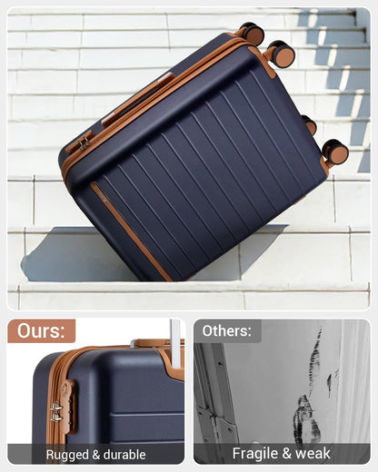 Expandable 20 Inch Carry On Suitcase Airline Approved, Lightweight ABS+PC Hardshell Luggage with 360° Silent Spinner Wheels, Grey/Brown