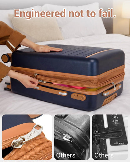 Expandable 20 Inch Carry On Suitcase Airline Approved, Lightweight ABS+PC Hardshell Luggage with 360° Silent Spinner Wheels, Grey/Brown
