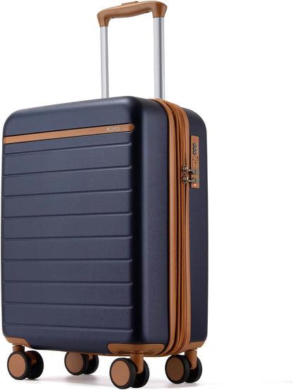 Expandable 20 Inch Carry On Suitcase Airline Approved, Lightweight ABS+PC Hardshell Luggage with 360° Silent Spinner Wheels, Grey/Brown