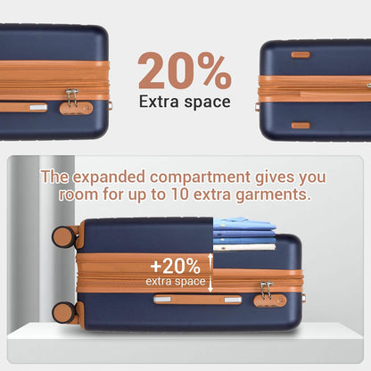 Expandable 20 Inch Carry On Suitcase Airline Approved, Lightweight ABS+PC Hardshell Luggage with 360° Silent Spinner Wheels, Grey/Brown