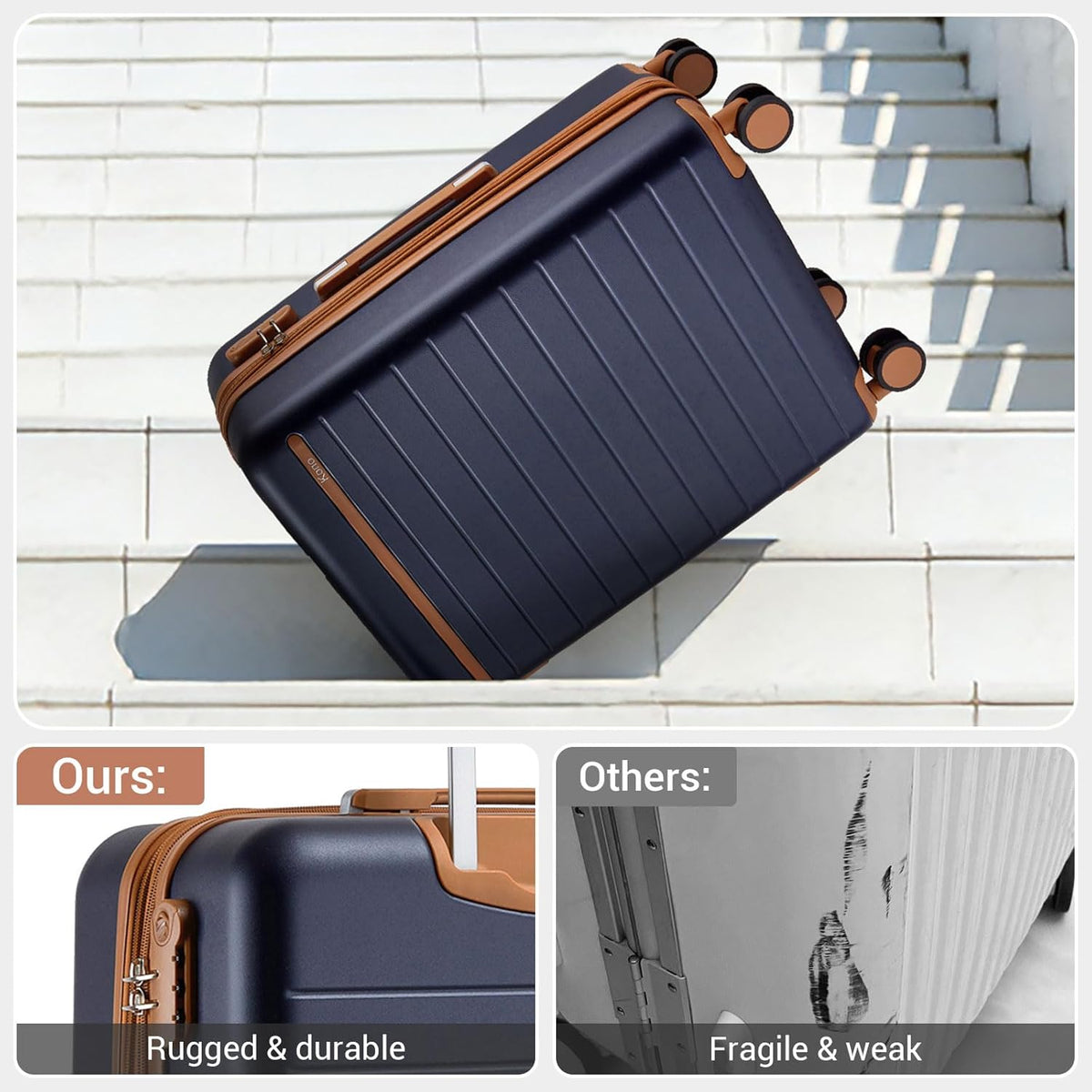 Expandable 20 Inch Carry On Suitcase Airline Approved, Lightweight ABS+PC Hardshell Luggage with 360° Silent Spinner Wheels, Grey/Brown