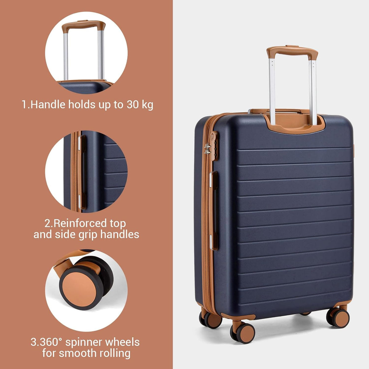 Expandable 20 Inch Carry On Suitcase Airline Approved, Lightweight ABS+PC Hardshell Luggage with 360° Silent Spinner Wheels, Grey/Brown