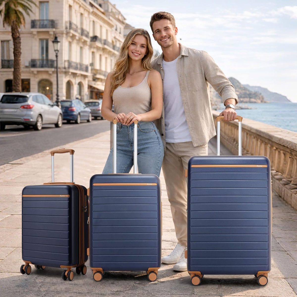 Expandable 20 Inch Carry On Suitcase Airline Approved, Lightweight ABS+PC Hardshell Luggage with 360° Silent Spinner Wheels, Grey/Brown