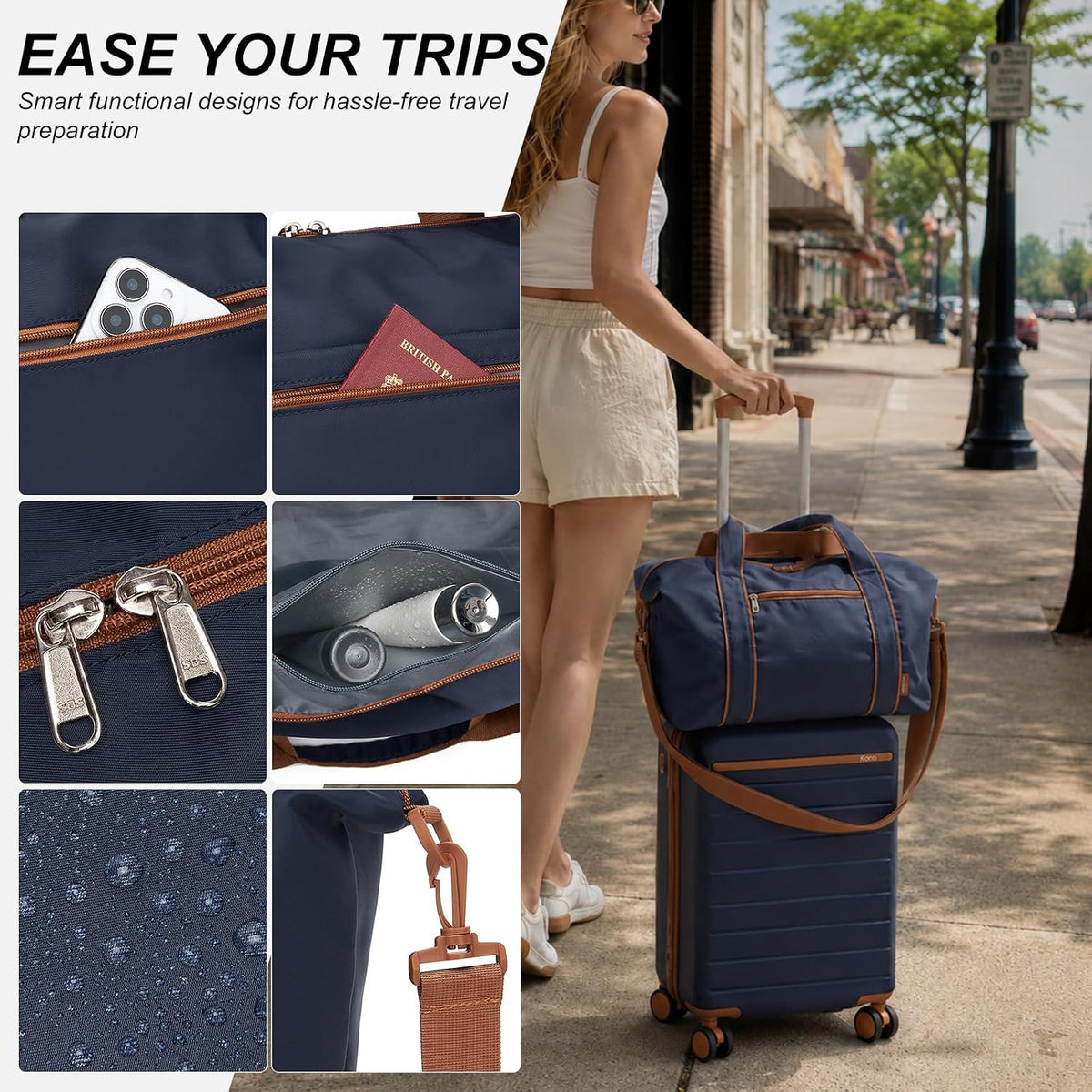 Expandable 20 Inch Carry On Suitcase Airline Approved, Lightweight ABS+PC Hardshell Luggage with 360° Silent Spinner Wheels, Grey/Brown