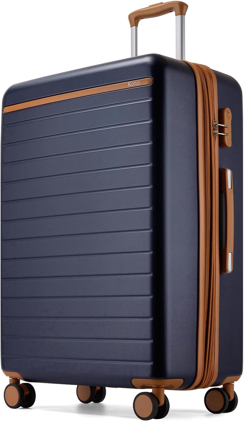 Expandable 20 Inch Carry On Suitcase Airline Approved, Lightweight ABS+PC Hardshell Luggage with 360° Silent Spinner Wheels, Grey/Brown
