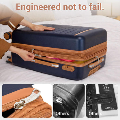 Expandable 20 Inch Carry On Suitcase Airline Approved, Lightweight ABS+PC Hardshell Luggage with 360° Silent Spinner Wheels, Grey/Brown