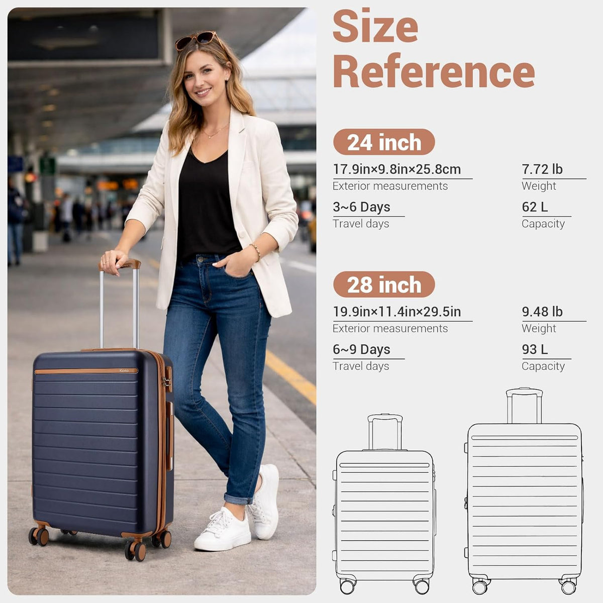Expandable 20 Inch Carry On Suitcase Airline Approved, Lightweight ABS+PC Hardshell Luggage with 360° Silent Spinner Wheels, Grey/Brown