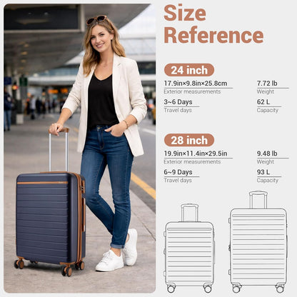 Expandable 20 Inch Carry On Suitcase Airline Approved, Lightweight ABS+PC Hardshell Luggage with 360° Silent Spinner Wheels, Grey/Brown