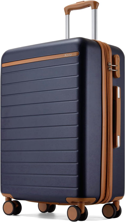 Expandable 20 Inch Carry On Suitcase Airline Approved, Lightweight ABS+PC Hardshell Luggage with 360° Silent Spinner Wheels, Grey/Brown