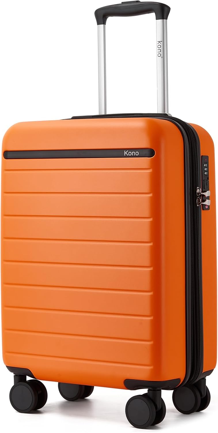 Expandable 20 Inch Carry On Suitcase Airline Approved, Lightweight ABS+PC Hardshell Luggage with 360° Silent Spinner Wheels, Grey/Brown
